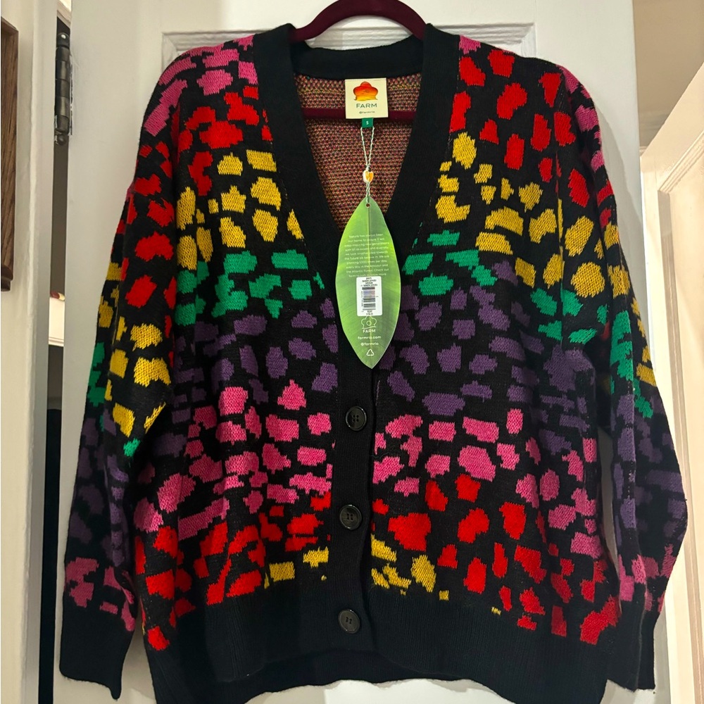 NWT Farm Rio Rainbow Leopard Cardigan S